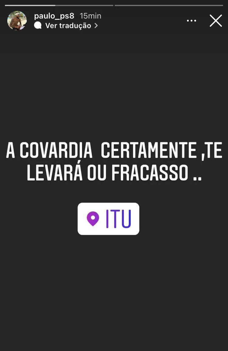 Após a derrota por 3 x 1 para o Ituano, em Itu-SP, Paulinho divulgou essa publicação em sua rede social.