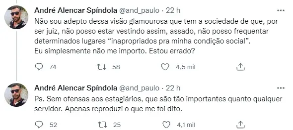 Sequência de publicações feitas pelo juiz em seu perfil no Twitter