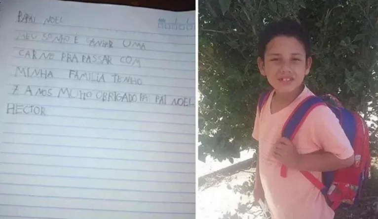 Criança pede carne em carta para Papai Noel: "meu sonho"