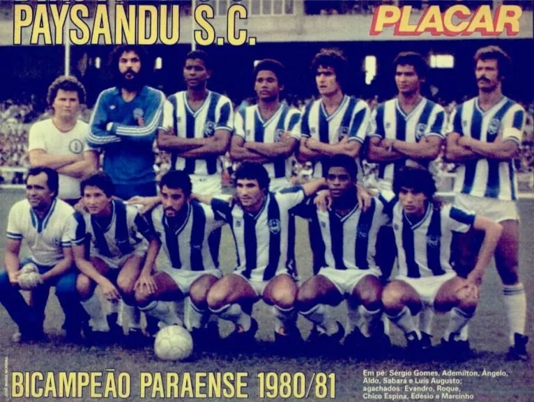Sérgio Gomes (primeiro em pé). Campeão por Paysandu e Ceará
