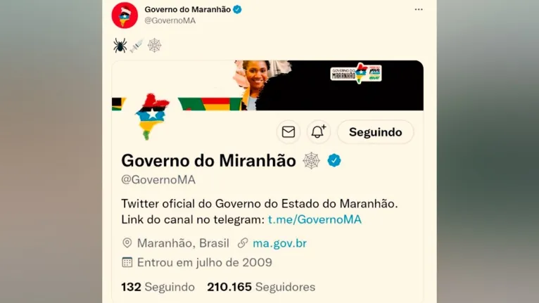 Na sua página do Twitter, governo do Maranhão trocou o "a" pelo "i", mudando o nome do estado para fazer referência ao herói