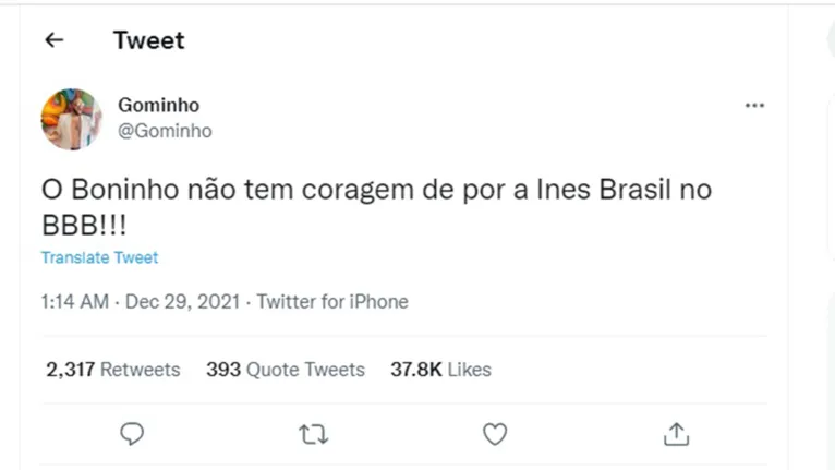 Inêz Brasil no BBB: Boninho não tem coragem, diz Gominho