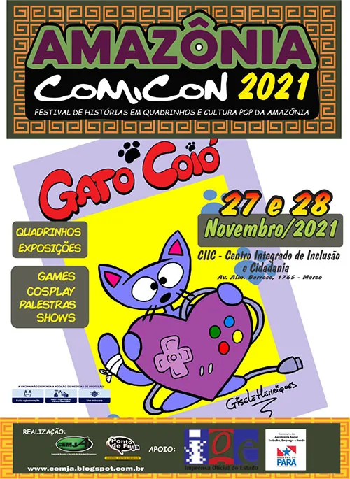 Cartaz do Festival de Histórias em Quadrinhos e Cultura Pop da Amazônia - AMAZÔNIA COMICON 2021