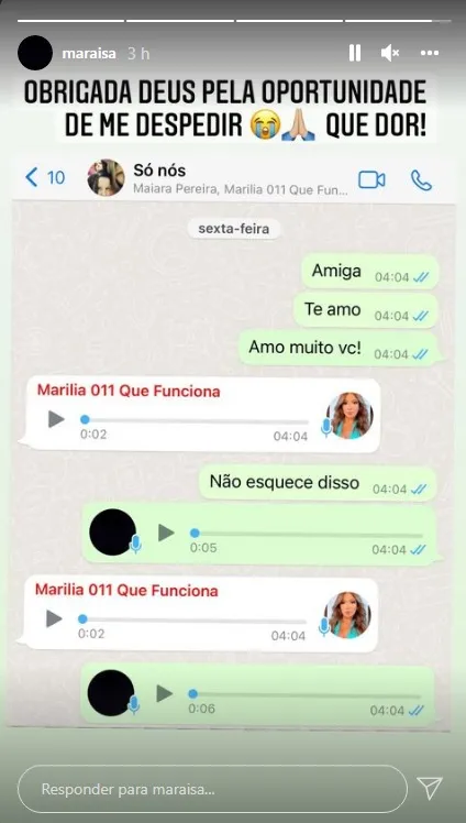 Maraisa mostra conversa com Marília horas antes de acidente