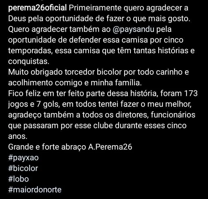 Perema homenageia o Paysandu e se despede do clube