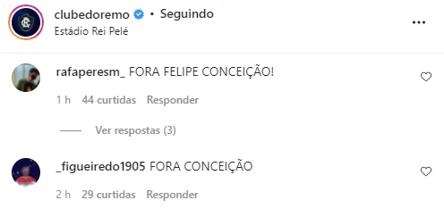 Parte da torcida do Remo pede a demissão de Felipe Conceição