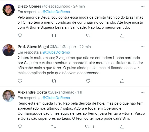 Parte da torcida do Remo pede a demissão de Felipe Conceição