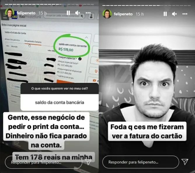Youtuber ainda brincou com o que tem na conta e os boletos.