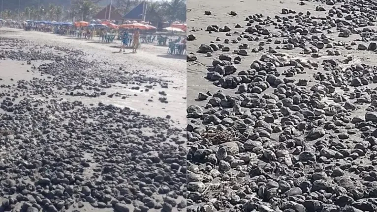 'Bolas de lama' invadem praia e fenômeno assusta banhistas