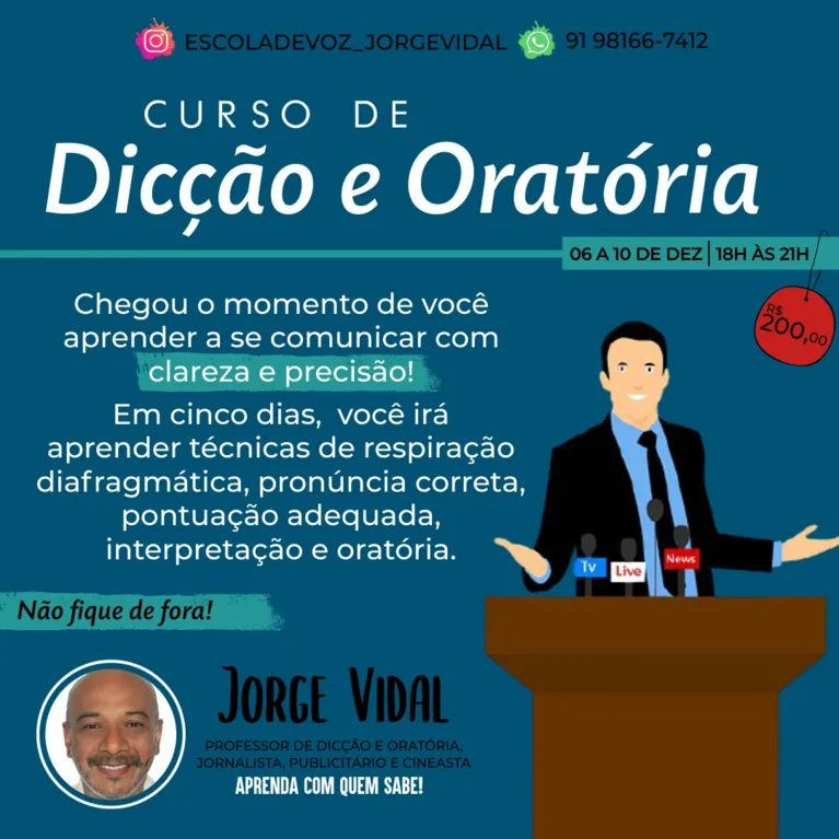 Inscrições abertas para o curso dicção e oratória 