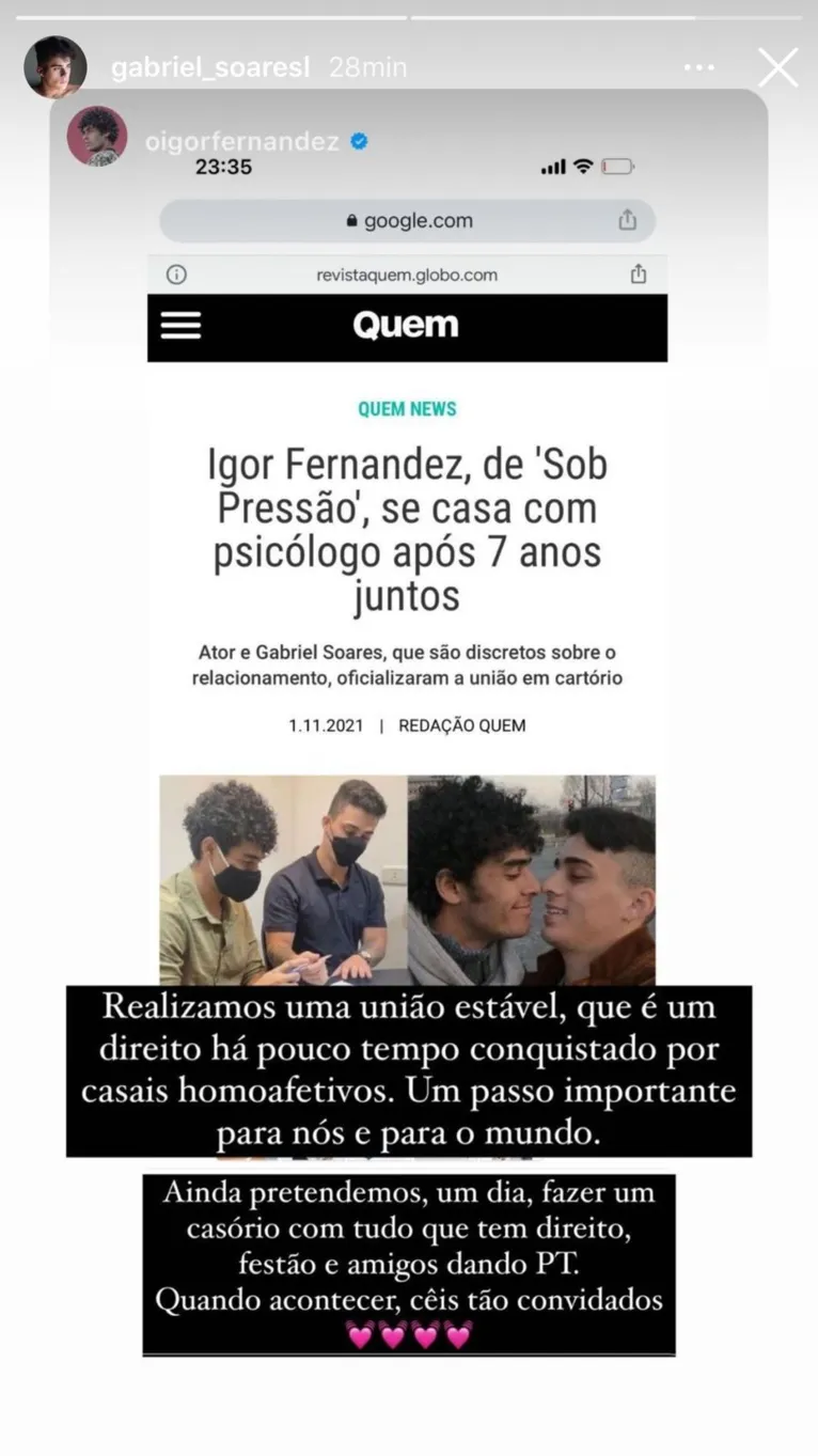 Ator da Globo se casa com psicólogo e sofre ataques na web