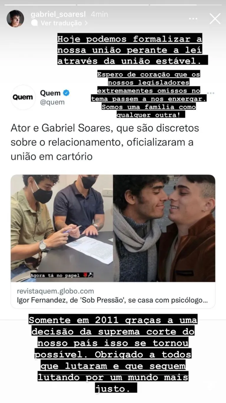 Ator da Globo se casa com psicólogo e sofre ataques na web