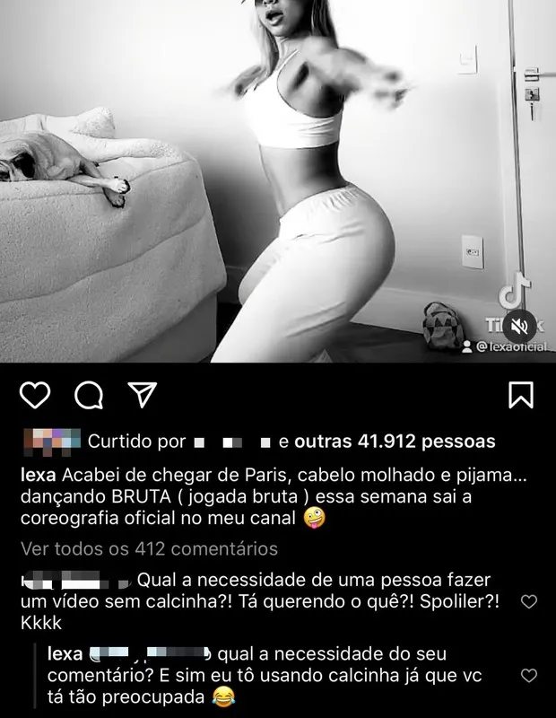 Seguidora questiona ausência de calcinha de Lexa