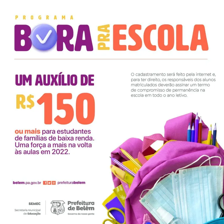 Bora pra Escola: prefeitura de Belém cadastra estudantes