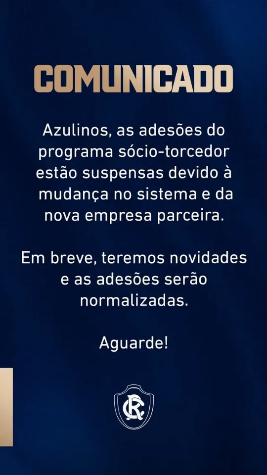 A emissão de novos títulos de sócio torcedor está temporariamente  suspensa