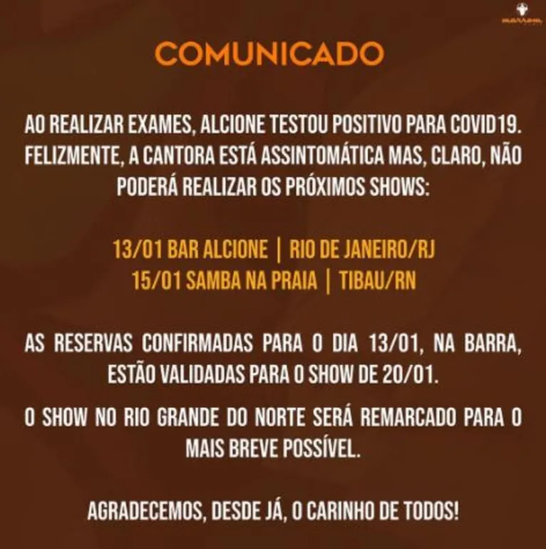 Cantora Alcione é diagnosticada com Covid e cancela shows