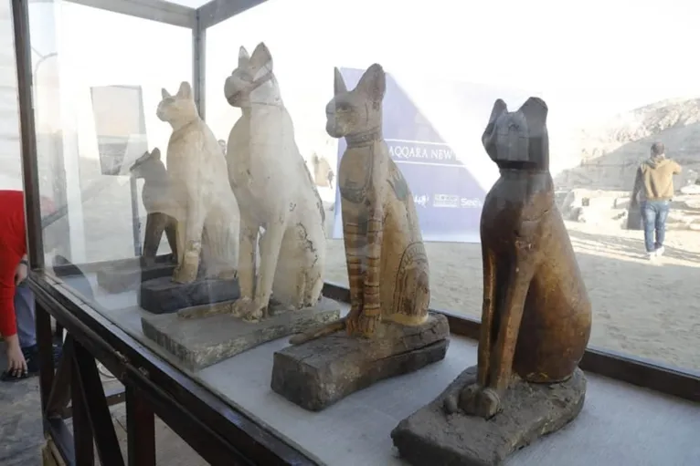 Cerca de cem esculturas das quais retratam felinos também foram encontradas.
