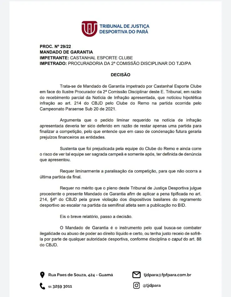 TJD-PA confirma Remo e Parauapebas na decisão do Sub-20