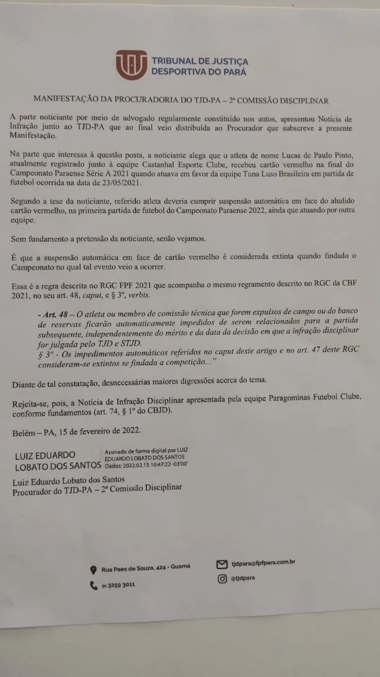 Recurso do Paragominas é rejeitado e Castanhal mantém pontos