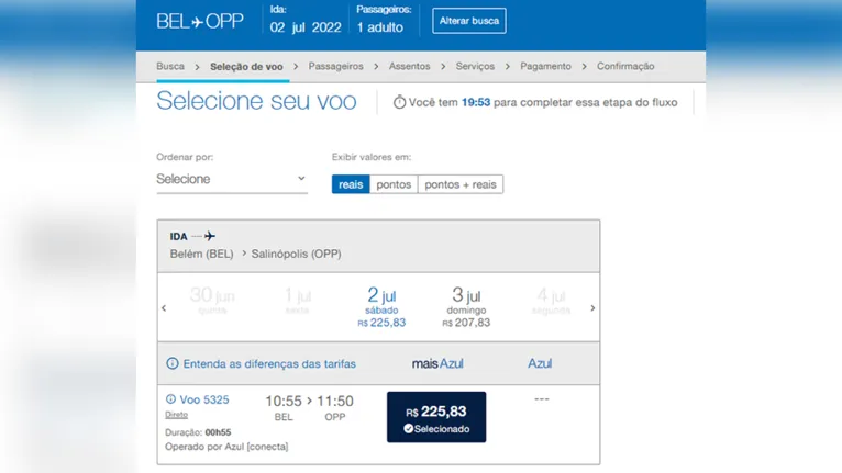 A próxima data disponível é 2 de julho.