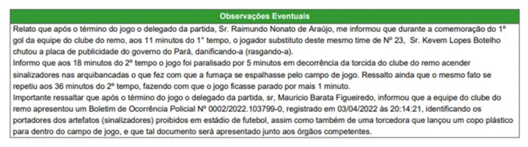 Árbitro cita sinalizador e gol para atacante no Re-Pa