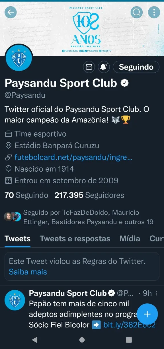 Paysandu tem twitter suspenso e esclarece motivos
