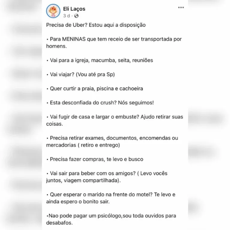 Anúncio feito no facebook