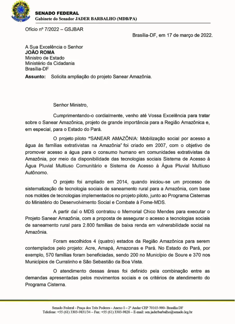 Ofício ao Ministro da Cidadania