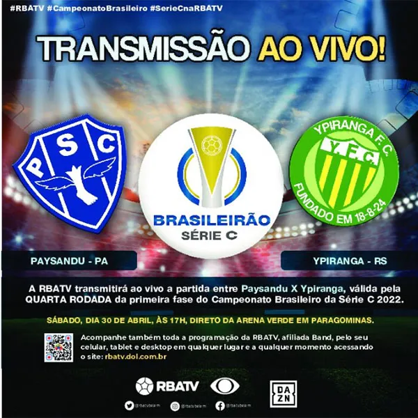 Band/RBATV transmite Paysandu X Ypiranga pela Série C