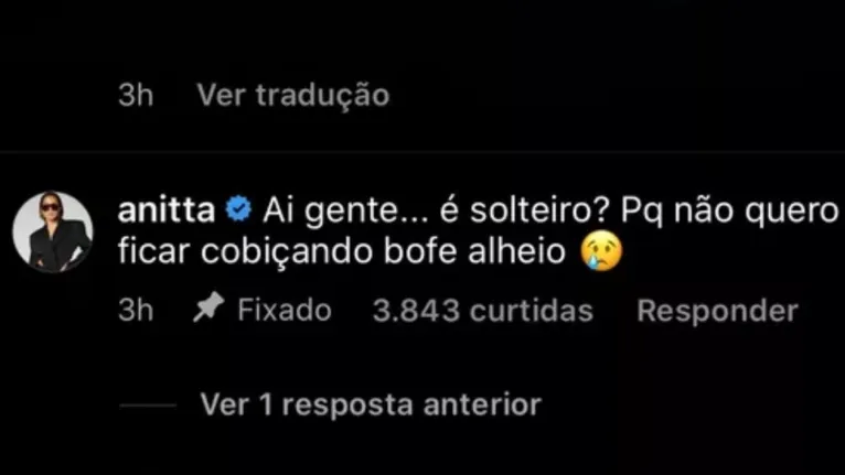 Pergunta de Anitta feita no Instagram divertiu os seguidores