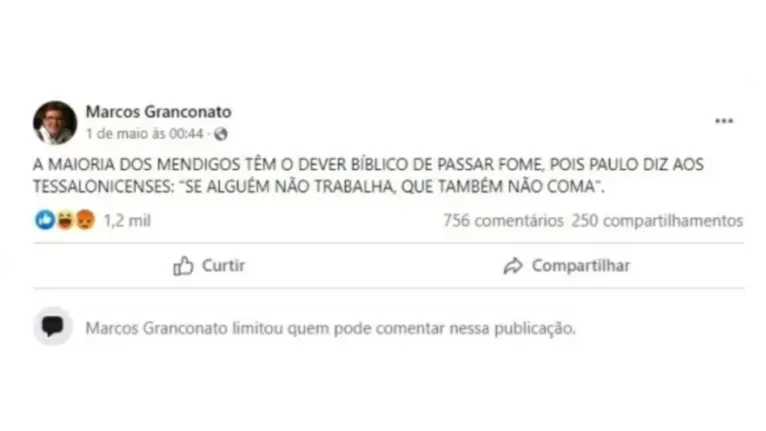 Pastor usa a Bíblia para defender que mendigos passem fome