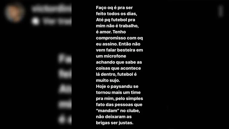 Victor Diniz detona Paysandu por preferir atletas de fora