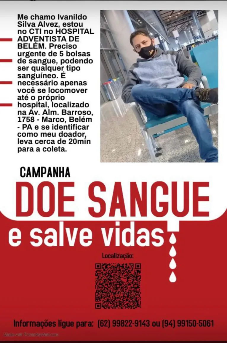 Família faz apelo para doação de sangue de jovem no CTI