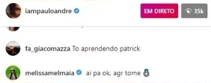 Mel Maia oferece anel para PA durante live no Instagram