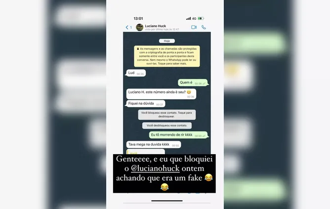 Ludmilla bloqueia Luciano Huck no whatsApp, saiba o motivo