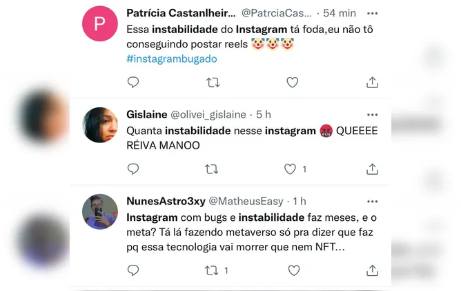 No twitter diversas reclamações da instabilidade do Instagram