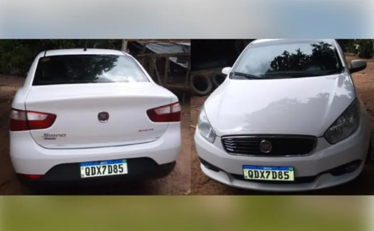 Veículo que foi roubado, um Fiat Siena branco