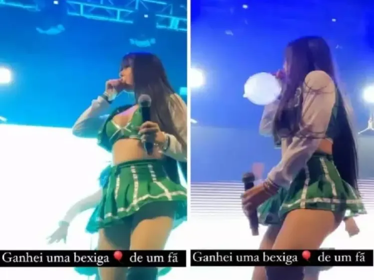 Juliana Bonde encheu camisinha com a boca no palco de seu show