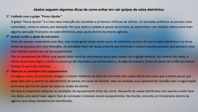 Mulher cai em golpe do caixa eletrônico e perde R$ 10 mil