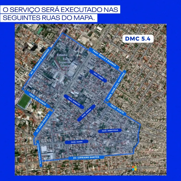 Perímetro dos bairros do Marco e São Brás afetados pela interrupção do abastecimento de água