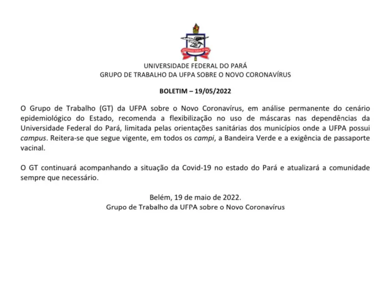 Uso de máscara não é mais obrigatório na UFPA; entenda!