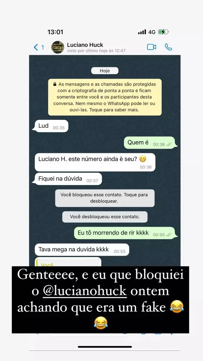 Ludmilla bloqueia Luciano Huck no whatsApp, saiba o motivo