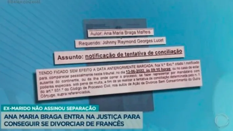 Documento de intimação foi exibido na Record