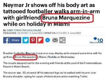 O  jornal britânico "Daily Mail" confundiu a atual namorada de Neymar com a ex.