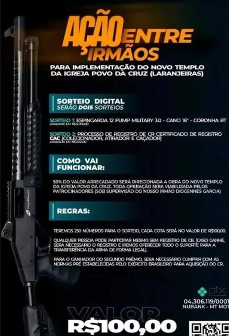 Decreto nº 70.951, do governo federal, determina que armas e munições não podem ser sorteados