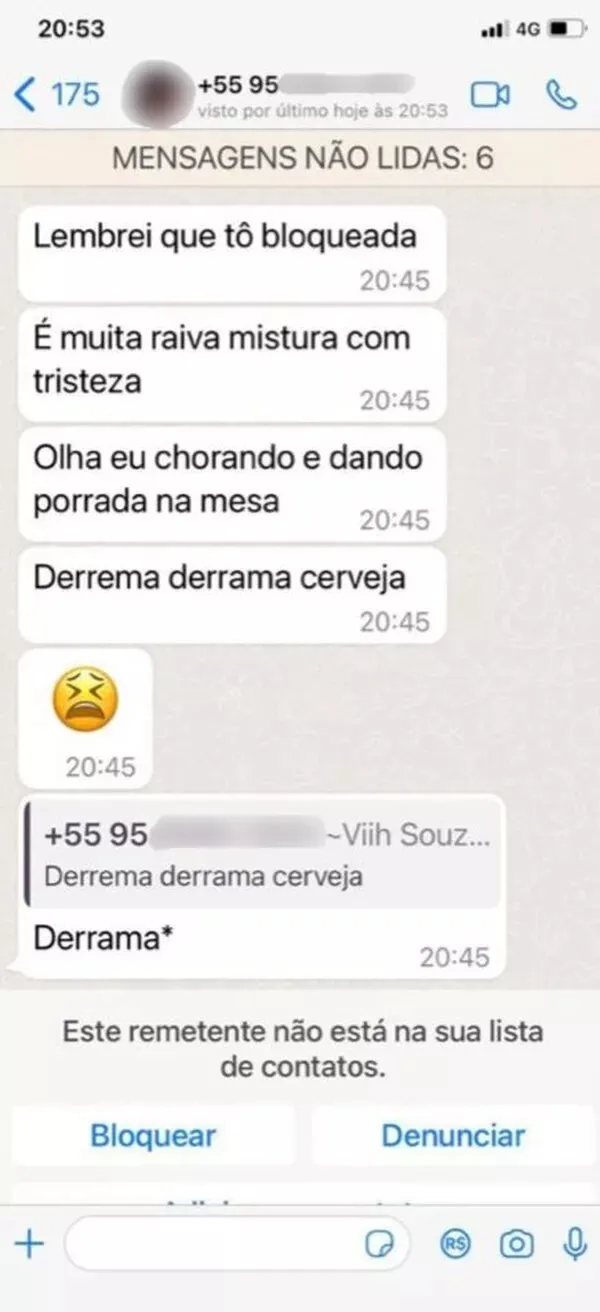 Mensagem enviada ao número citado no hit "Bloqueado", de Gusttavo Lima.