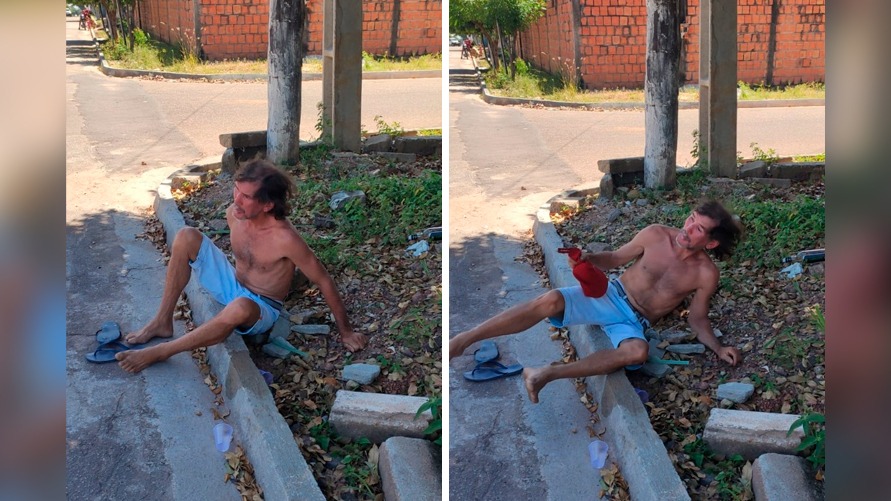 Momento da prisão de Laildo, ele estava sentado em uma calçada