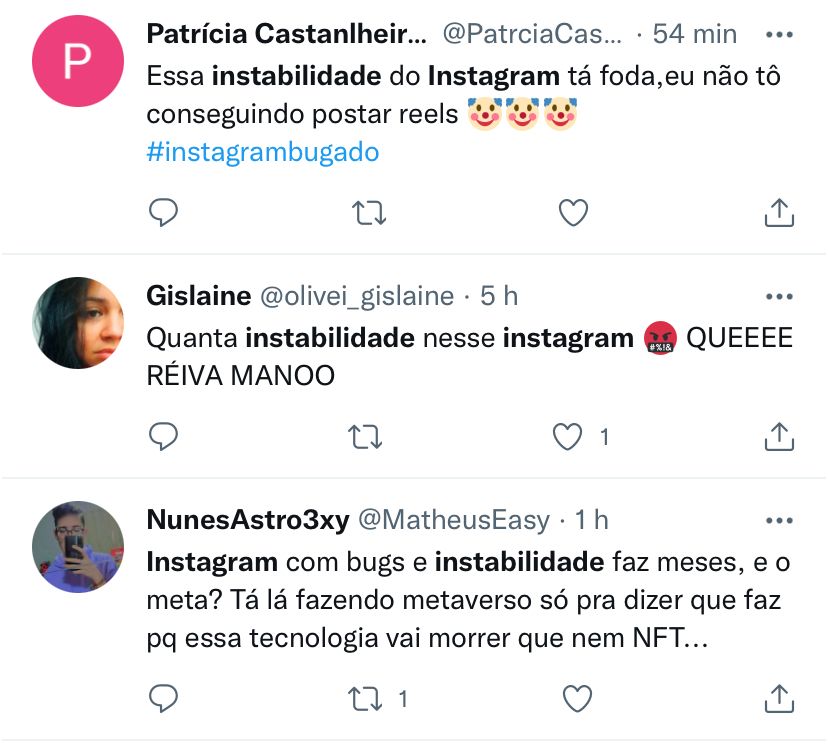 No twitter diversas reclamações da instabilidade do Instagram