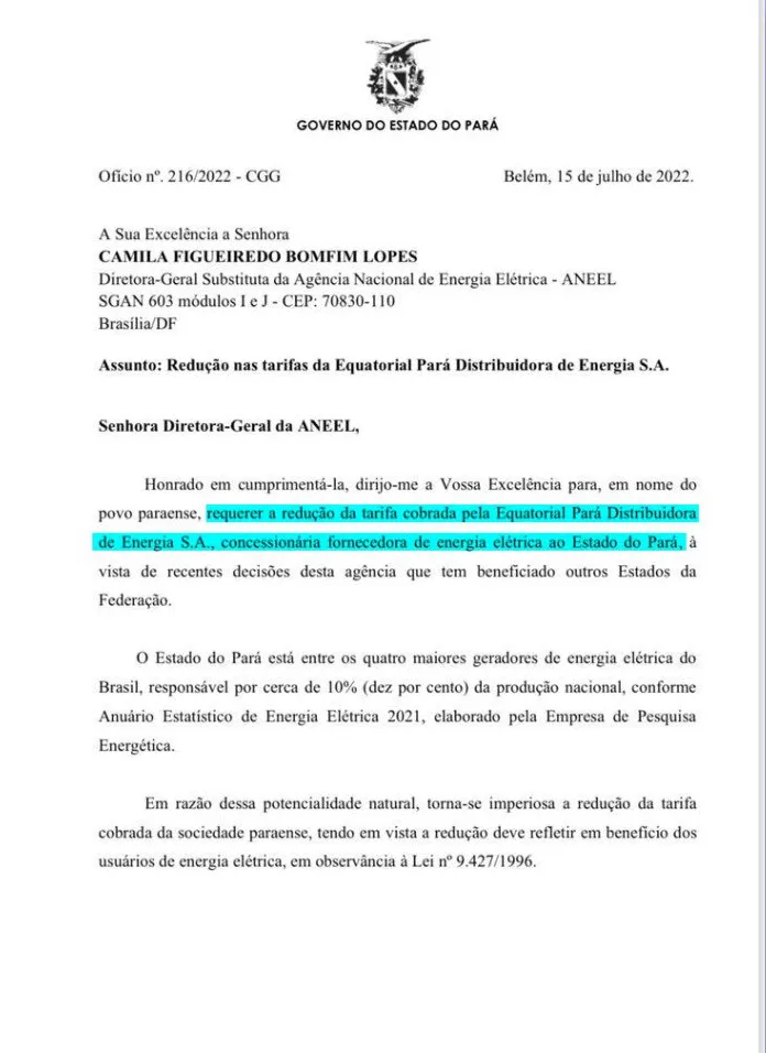 Governo pede inclusão do Pará na redução da tarifa de luz