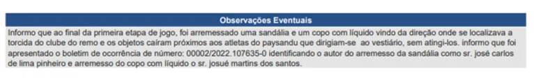 Árbitro cita objetos no gramado no Re-Pa